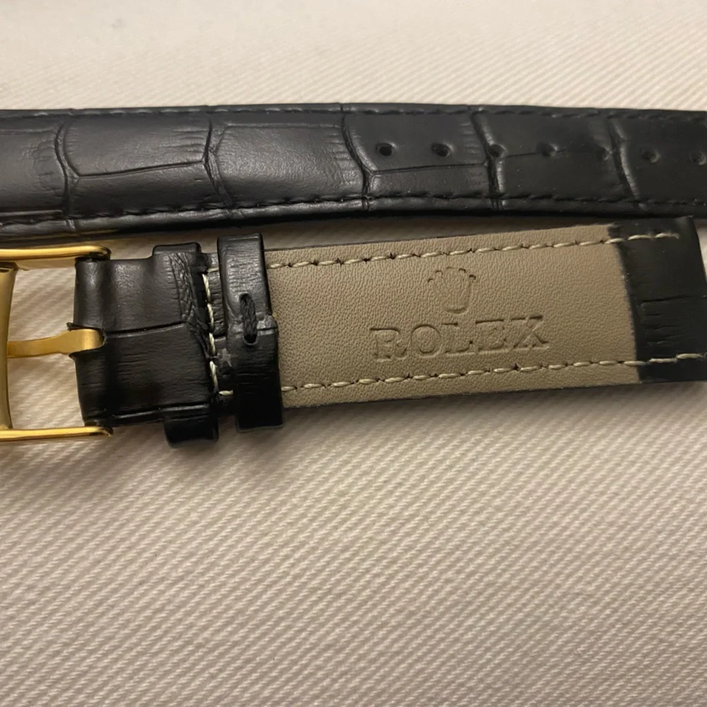 Rolex Black Leather Strap with Gold Buckle 20mm